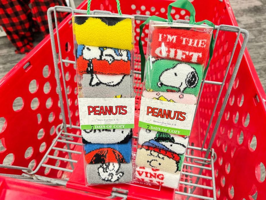 peanuts 7 days of cozy holiday character socks in a target cart