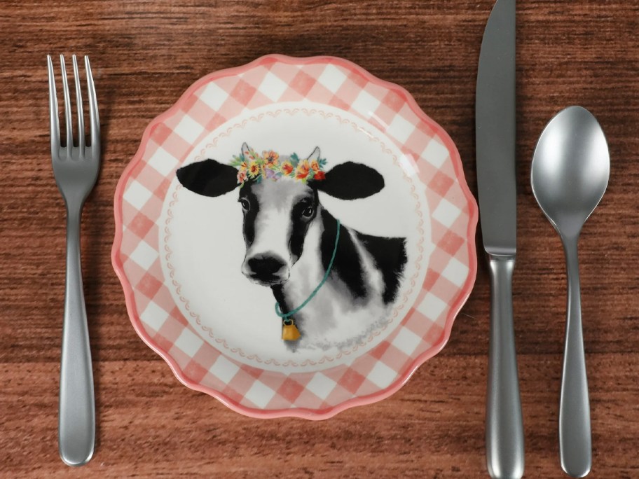 cow plate with silverware