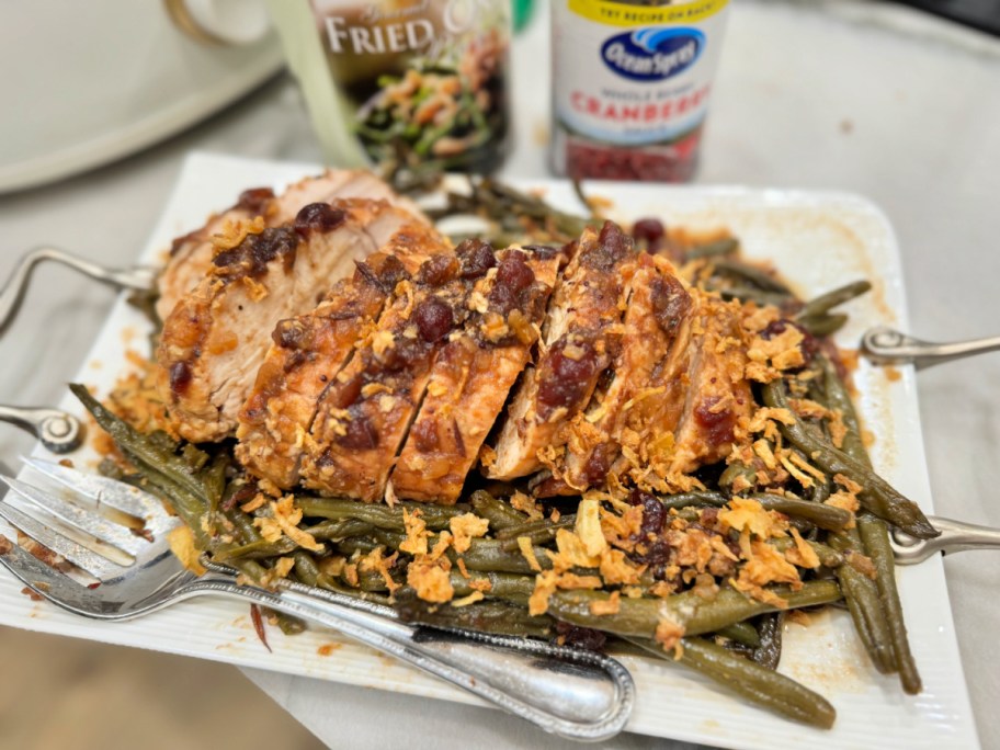 plated cranberry crockpot turkey breast with green beans 