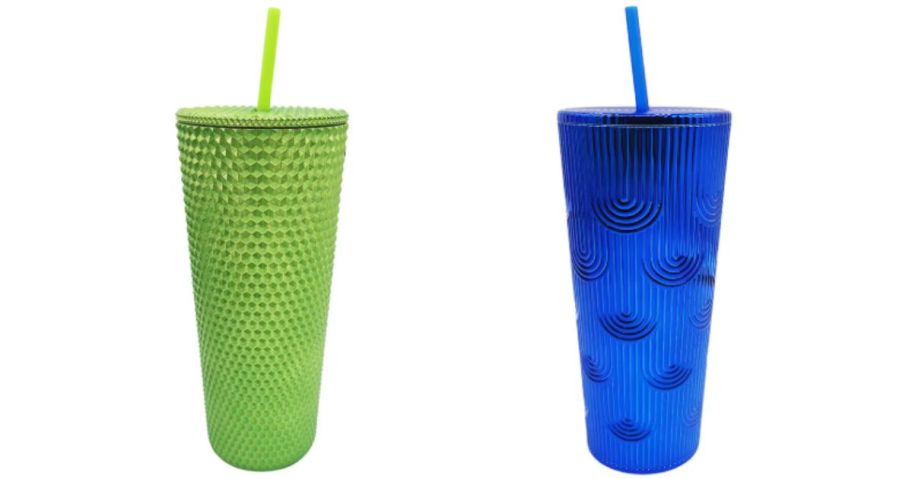 green and blue tumblers