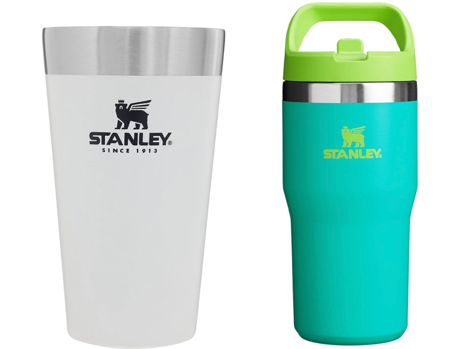 stanley white and teal cups 
