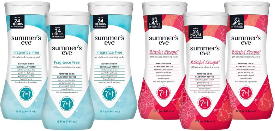 two 3 packs of summers eve cleansing wash stock image