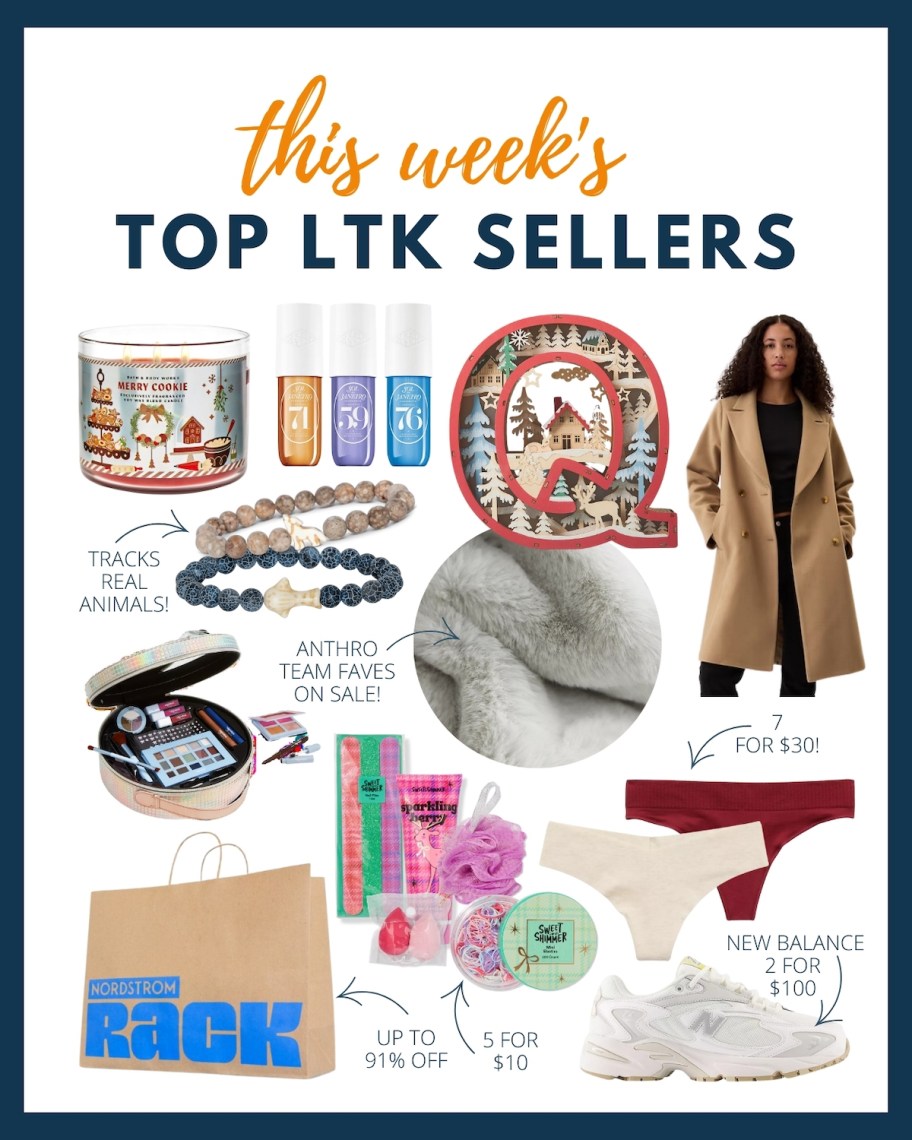 this week's top ltk sellers graphic collage of various items 