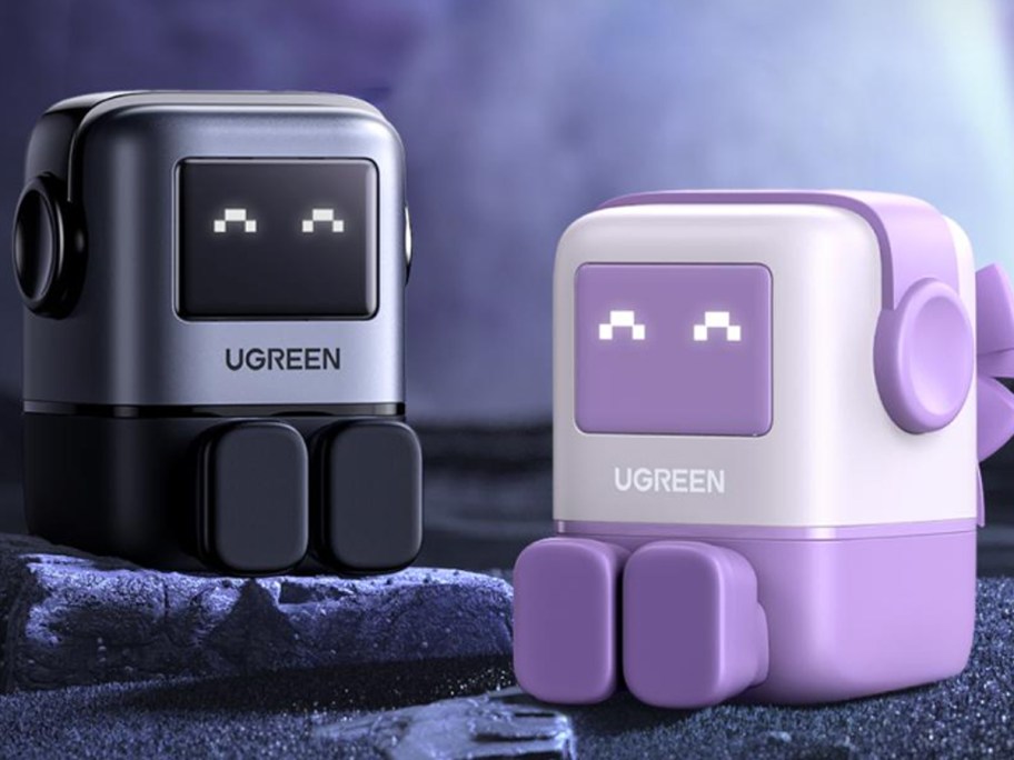 gray and purple robot chargers 