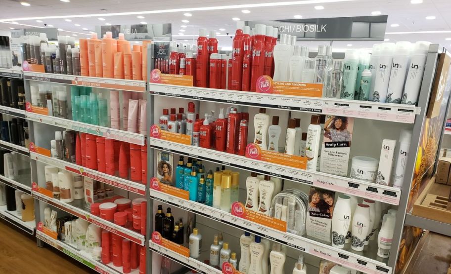 a store aisle filled with hair care products