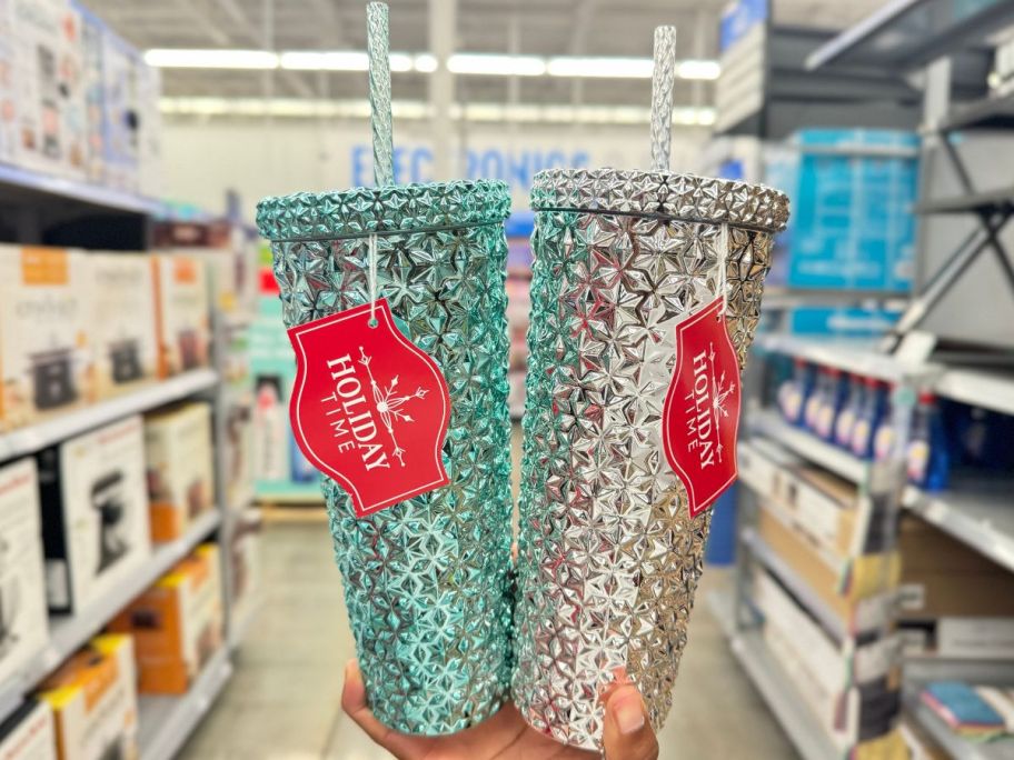 walmart metallic tumblers in hand in store