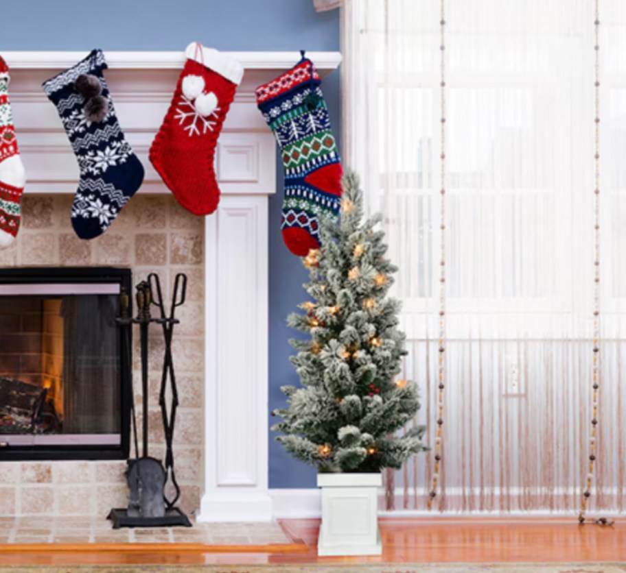 white flocked tree indoors