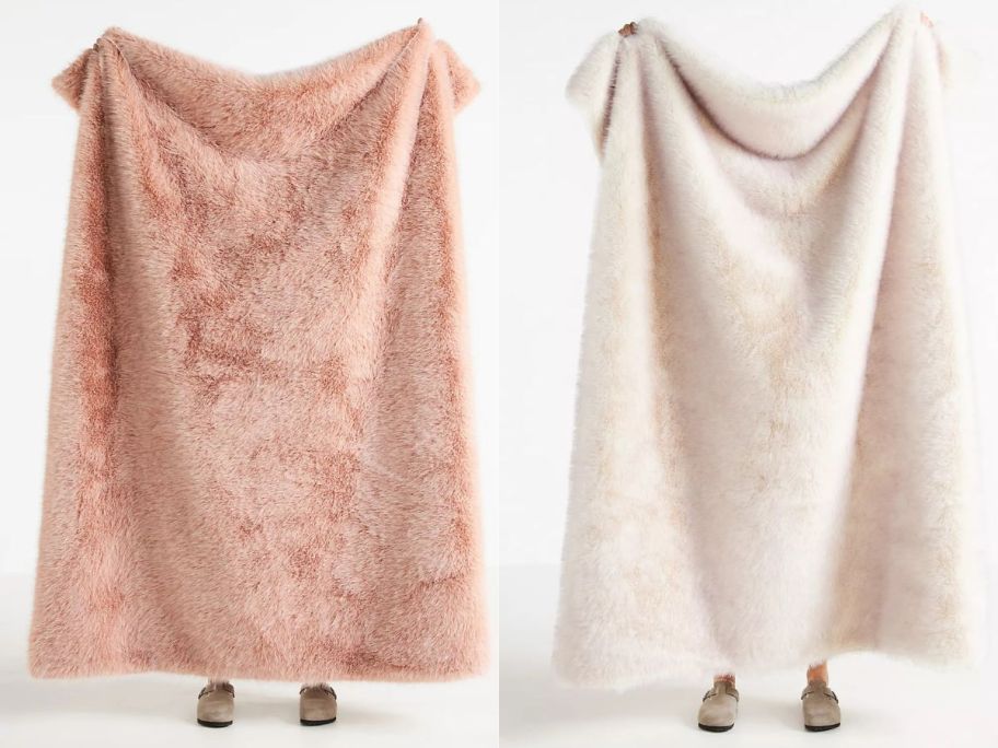 Anthropologie Chloe Tipped Faux-Fur Throw Blanket 