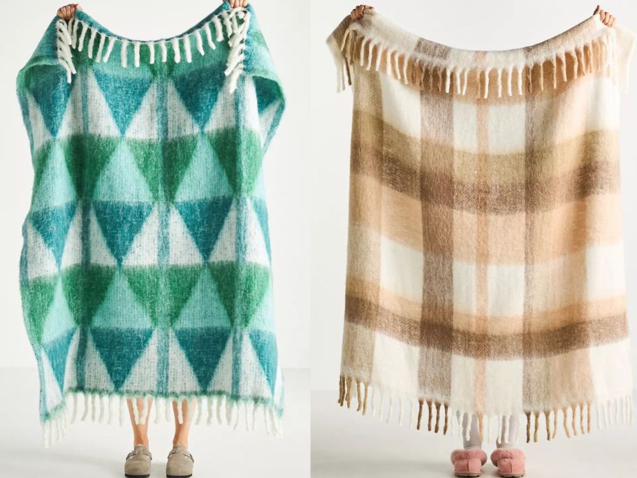 Anthropologie Cozy Cocoon Fringed Throw Blankets 