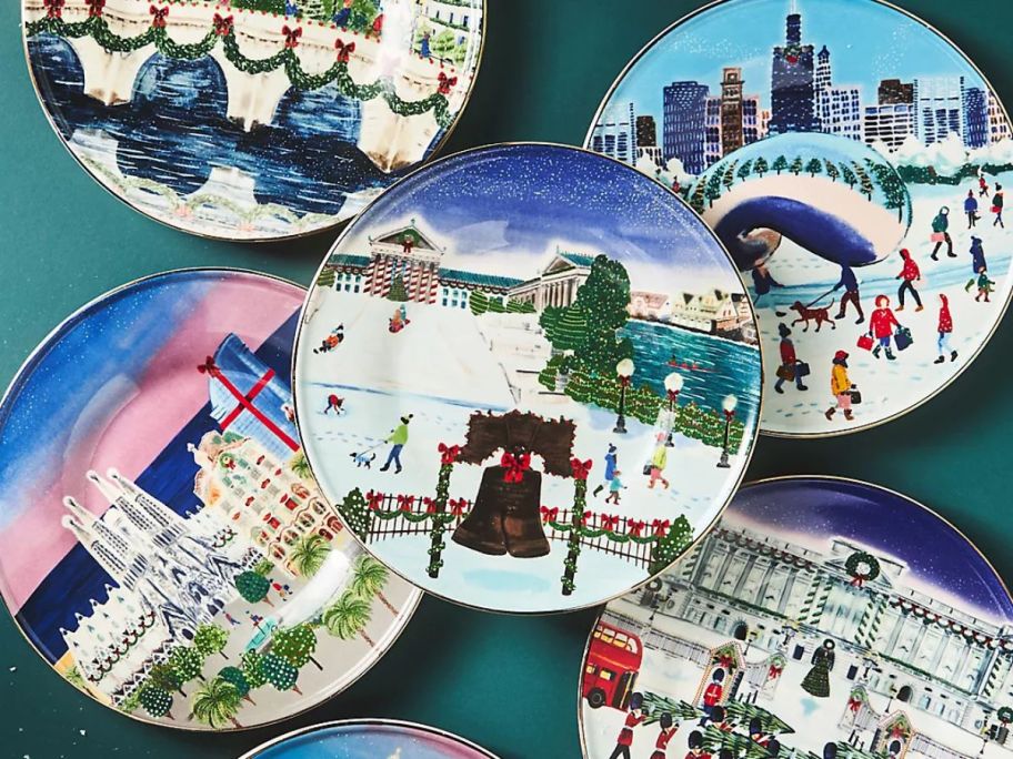 Anthropologie Holiday in the City Stoneware Dessert Plate 