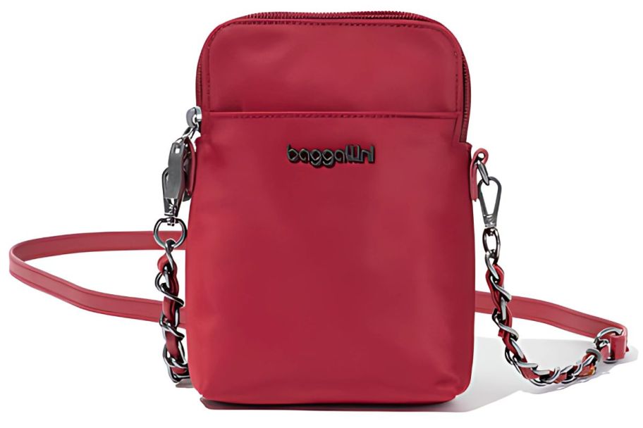 A red Baggallini Take Two RFID Bryant with Chain