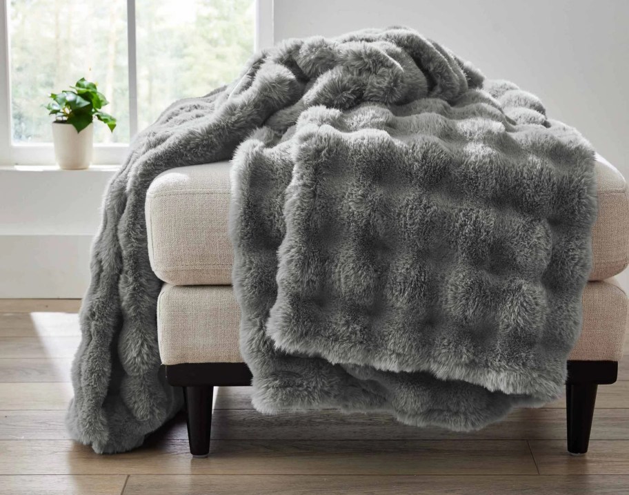 gray bubble faux fur throw blanket