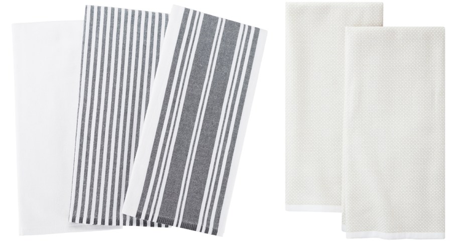 black and white sets of kitchen towels