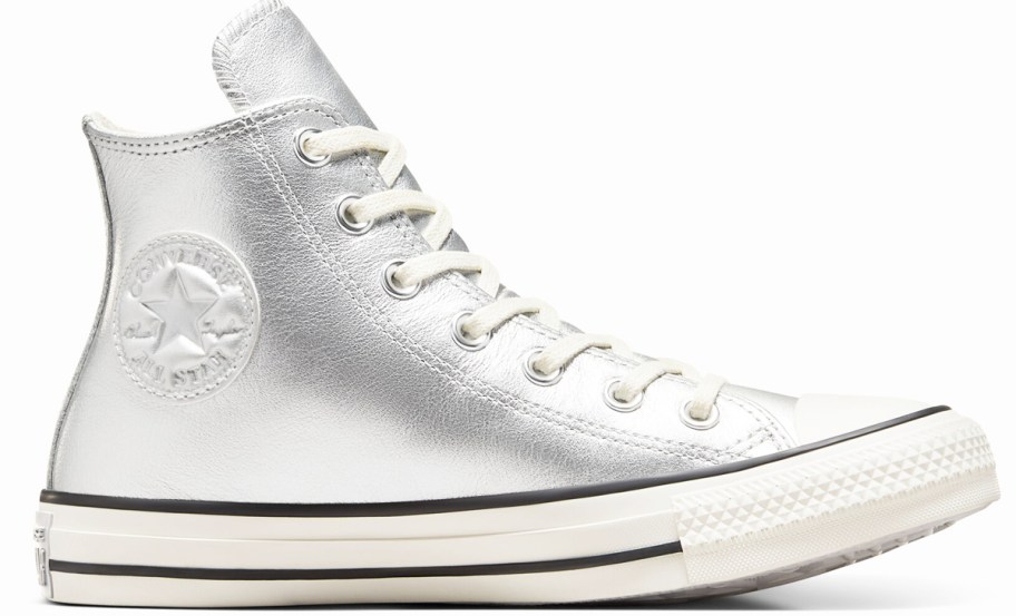 silver metallic converse high top sneaker