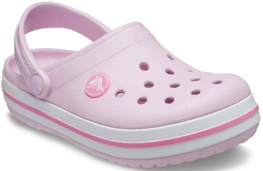 a pink kids croc band clog