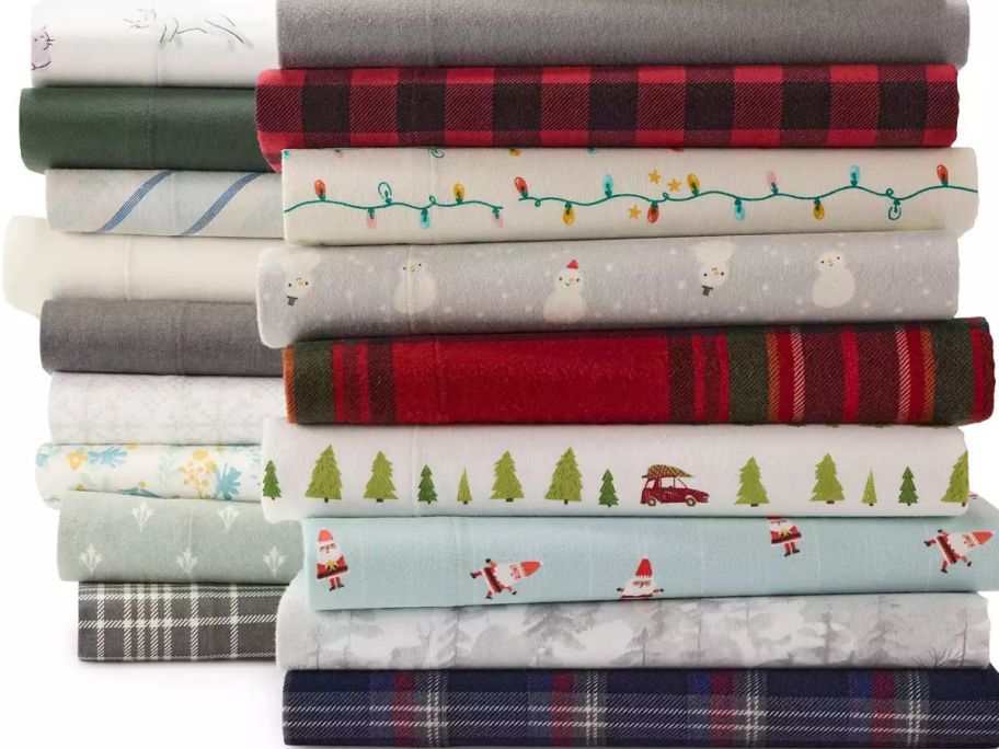 stock image of a stack of Cuddl Duds Flannel Sheet Sets