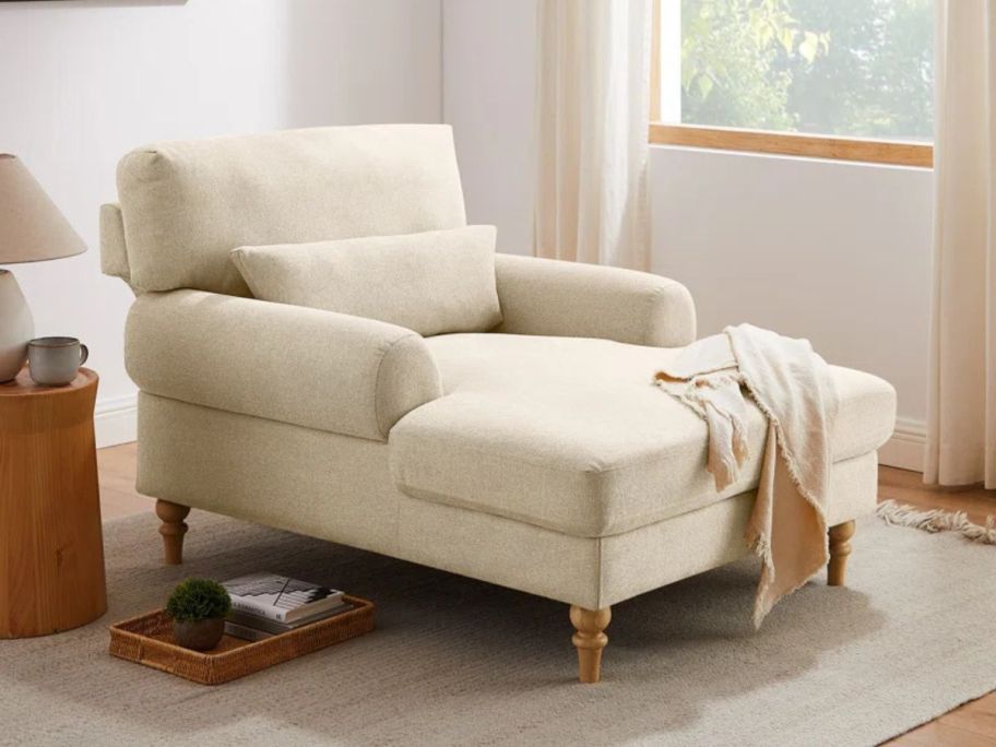 Davene Upholstered Oversized Plush Chaise Lounge in living room