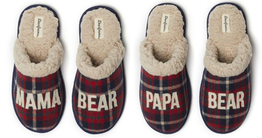 Dearfoams Bear Plaid Scuff slipper stock images