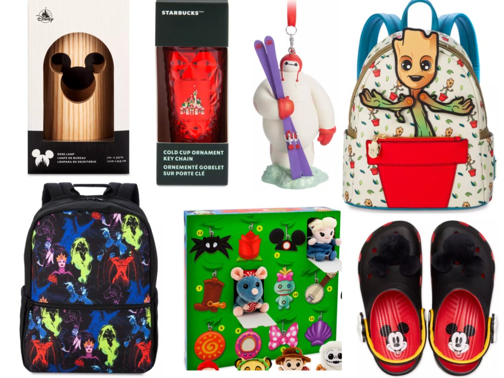 Disney lamp, crocs, ornaments, backpacks, and holiday set