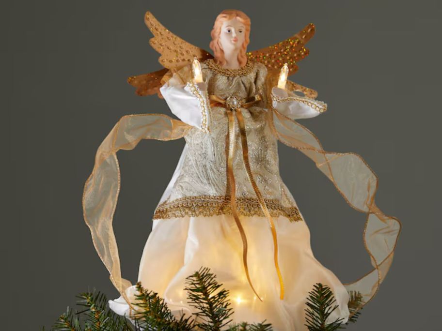 GE 14" Angel White/Gold White Christmas Tree Topper