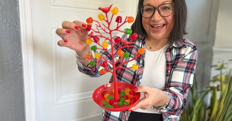 woman holding Gumdrop Christmas Tree