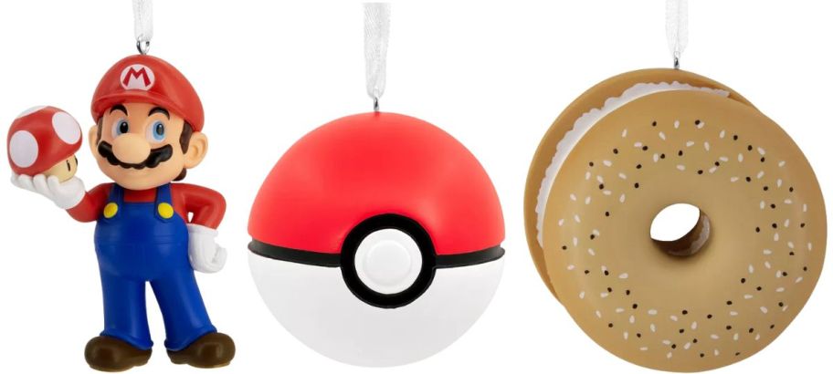 Hallmark Ornaments Mario, Pokeball, & Bagel