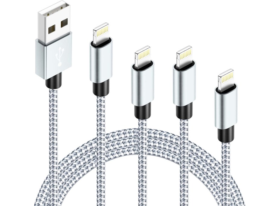 set of 4 grey iphone lightning charging cables