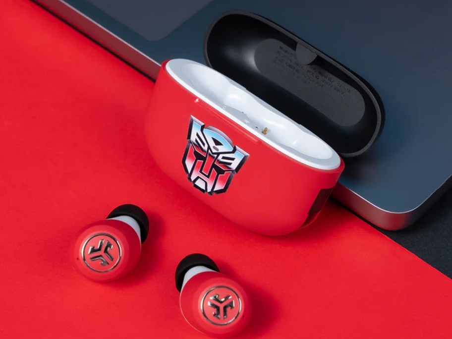 black and red transformers earbuds