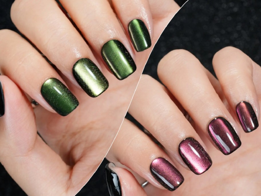 Jofay christmas cat eye nails in green and pink