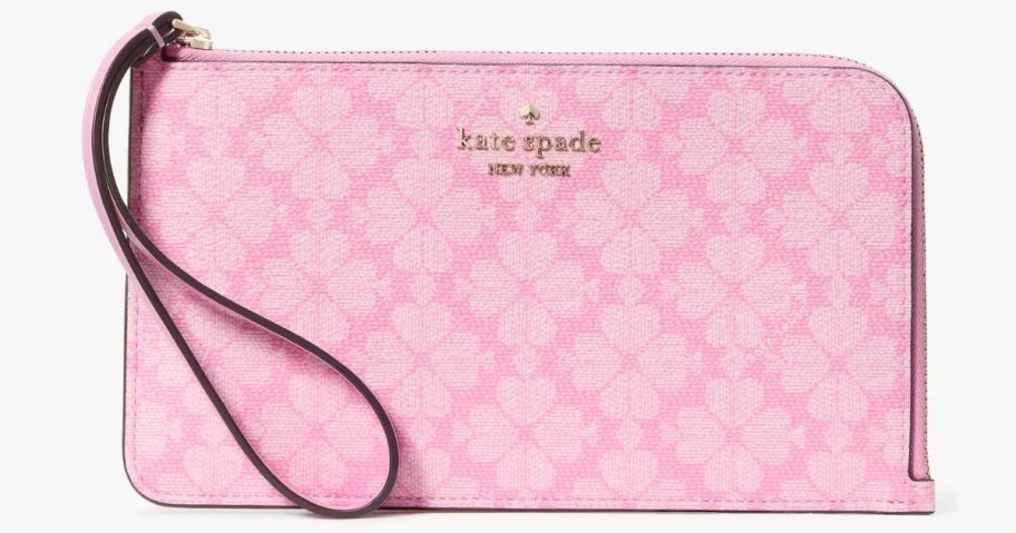 Kate Spade Lucy Spade Flower Medium L-Zip Wristlet in Pink