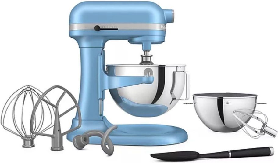 Stock image of a KitchenAid Mixer and accessories