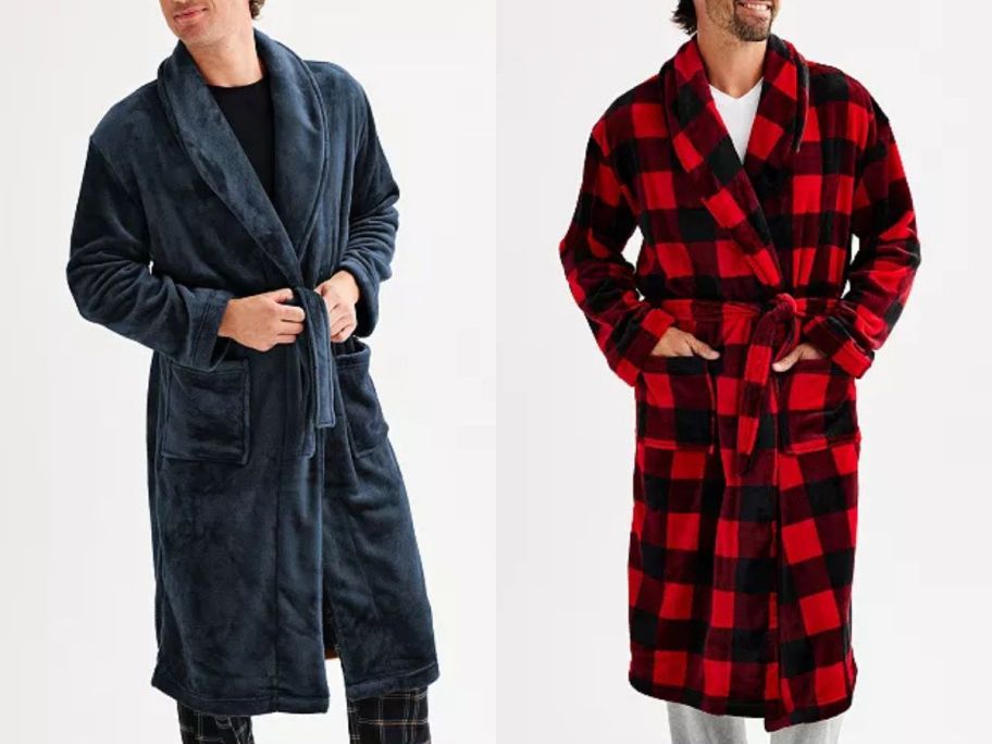 Stock images of two men wearing Sonoma Goods For Life Men's Plush Robes