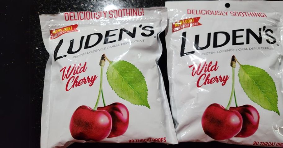 Luden's Wild Cherry Throat Drops 90-Count 2-Pack on table