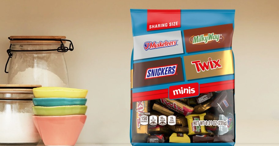 bag of chocolate candies on shelf in pantry