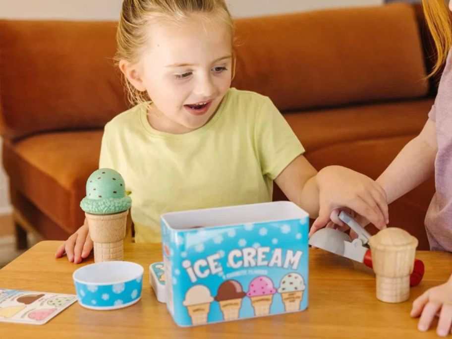 kids playing with Melissa & Doug Scoop & Serve Ice Cream Set