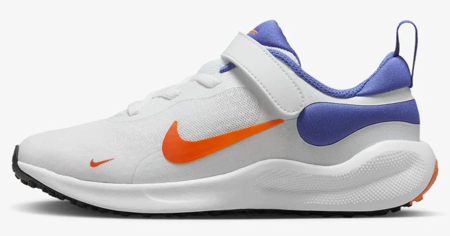 an orange, purple and and white kids sneaker