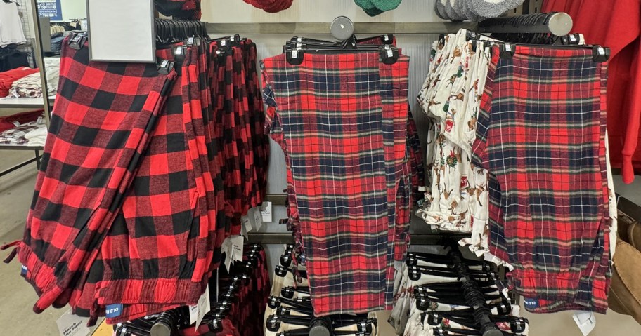 plaid pajamas pants on store display rack