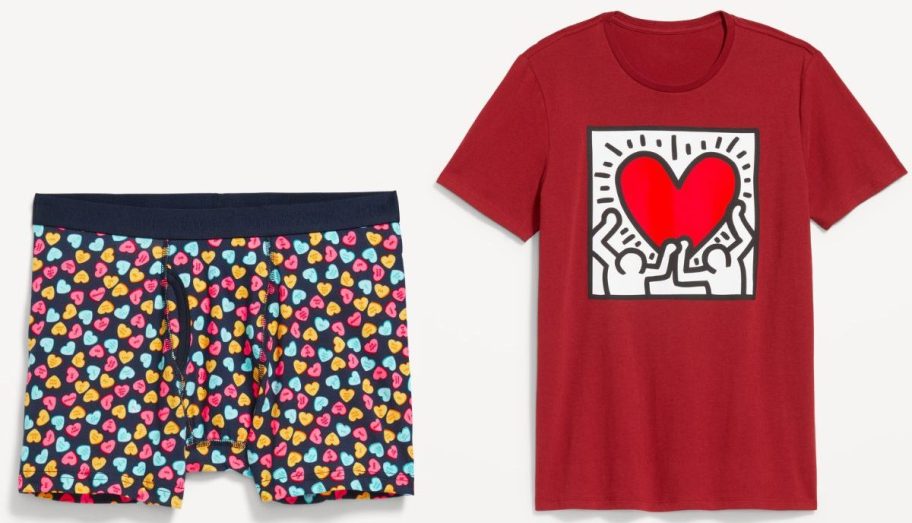 Old Navy Men's Valentine's Day boxer shorts and graphic tee