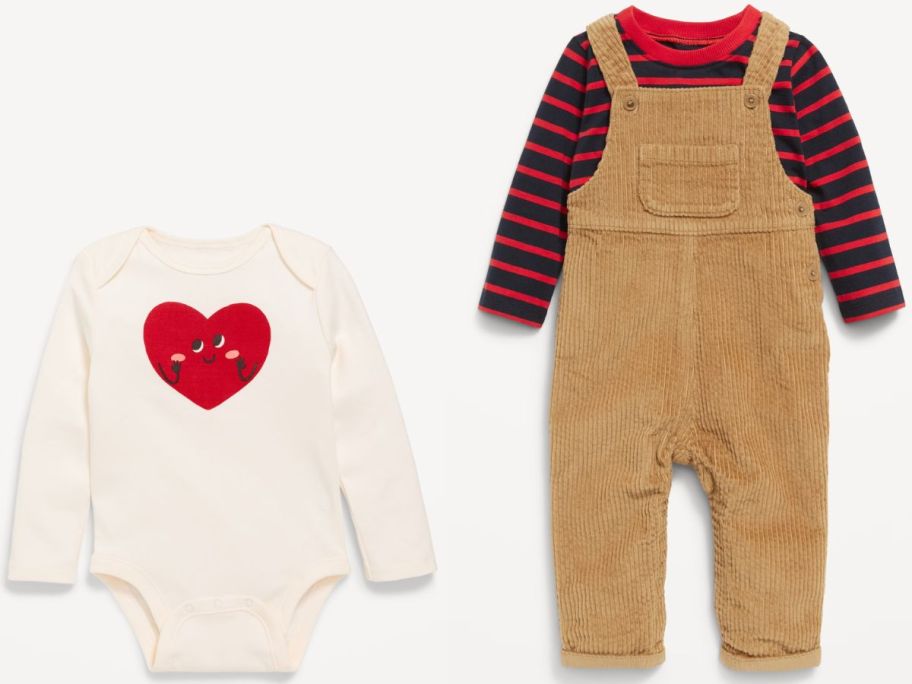 Old Navy Valentine's Day bodysuit and 2-piece shirt and overall set for baby & toddler boys