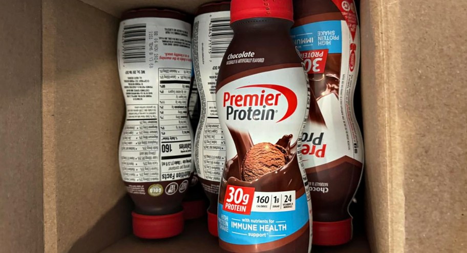 Premier Protein Shakes 12-Pack in an Amazon box