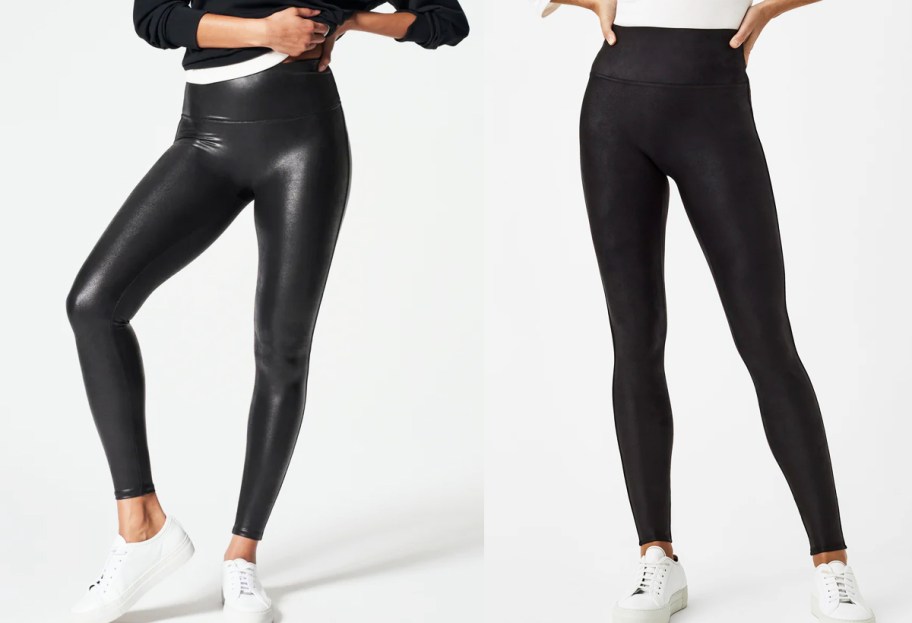 two women modeling black leggings