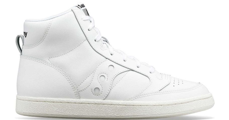 A white high-top sneaker 