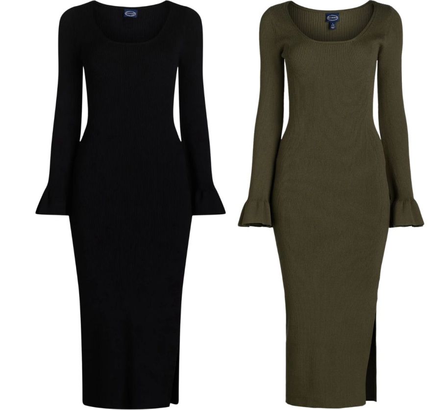 two womens knit midi sweater dresses stock images 