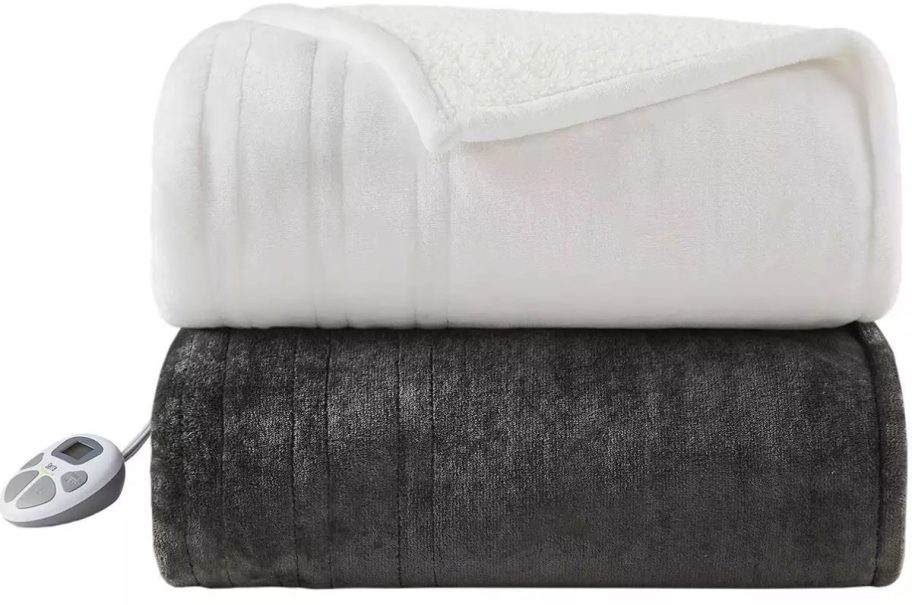 stock image of two Serta Plush to Sherpa Heated Electric Blankets