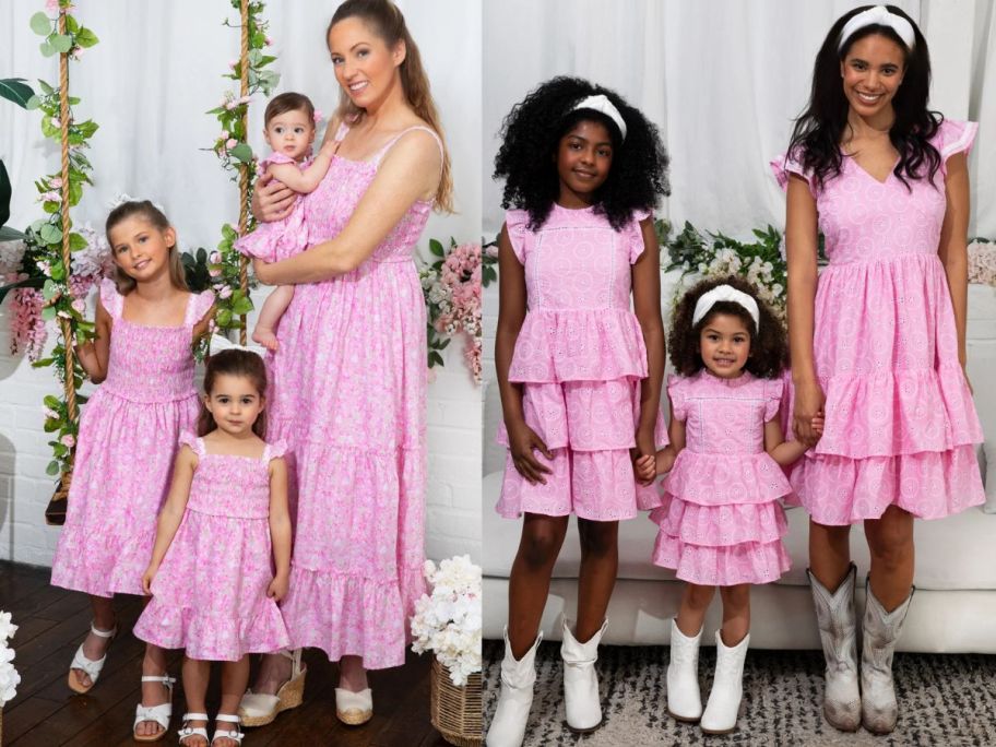 Images of two moms and daughters wearing pink Shabby Chic Dresses from Walmart