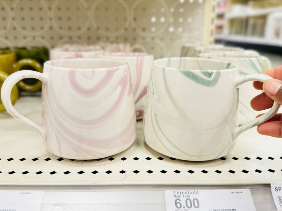 two Threshold 17.15oz Marble Glaze Mugs on the shelf at Target