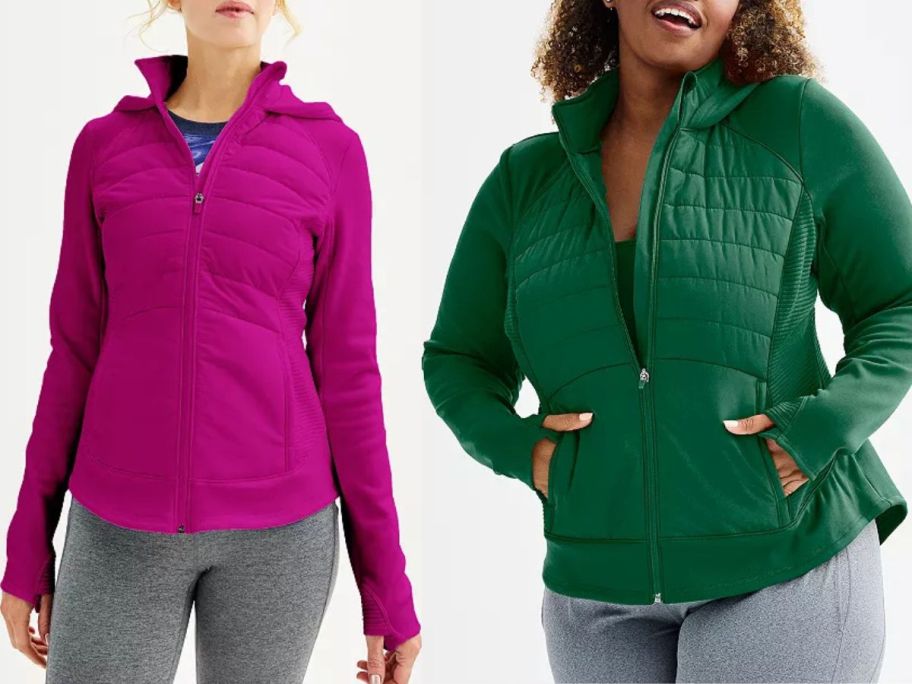 Stock images of two women wearing tek gear jackets