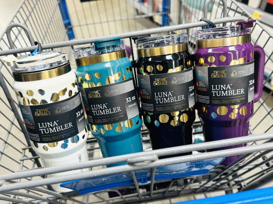 tumblers with metallic gold designs in shopping cart