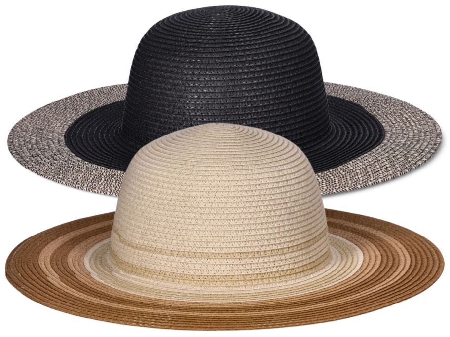 Time and Tru Women's Striped Floppy Straw Hat