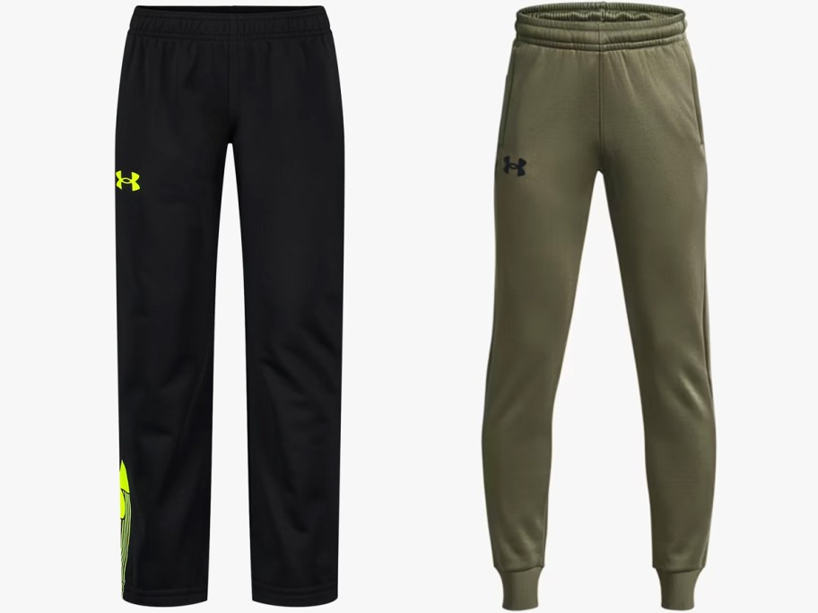 black sweatpants and green joggers